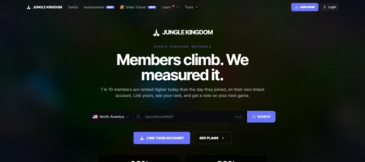 The junglekingdom.gg home page: Members climb. We measured it.